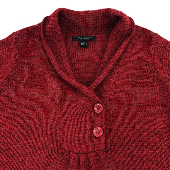 C’est City Red Knit Short Sleeve Sweater Top Size L - Picture 4 of 10